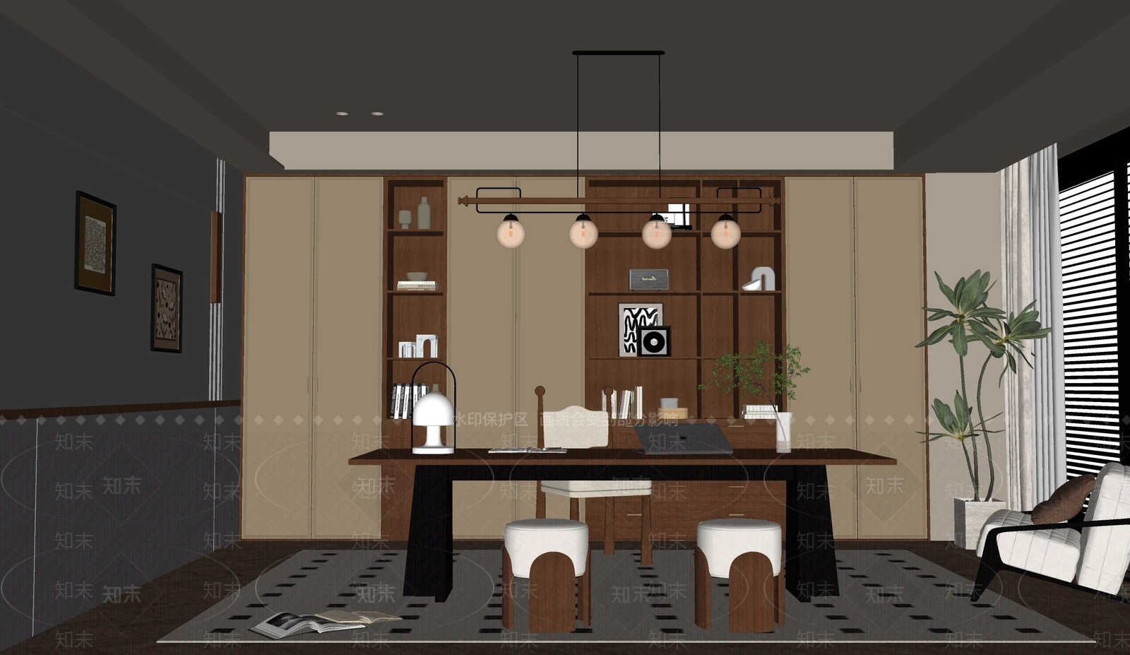 现代中古书房SU模型下载【ID:1187827800】