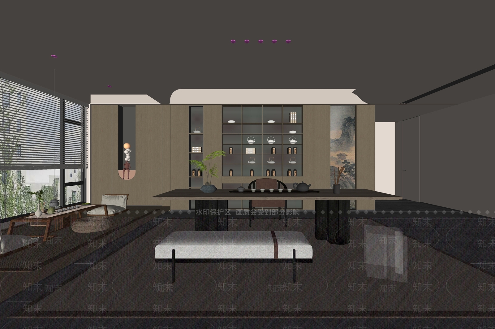 新中式茶室SU模型下载【ID:1187830674】