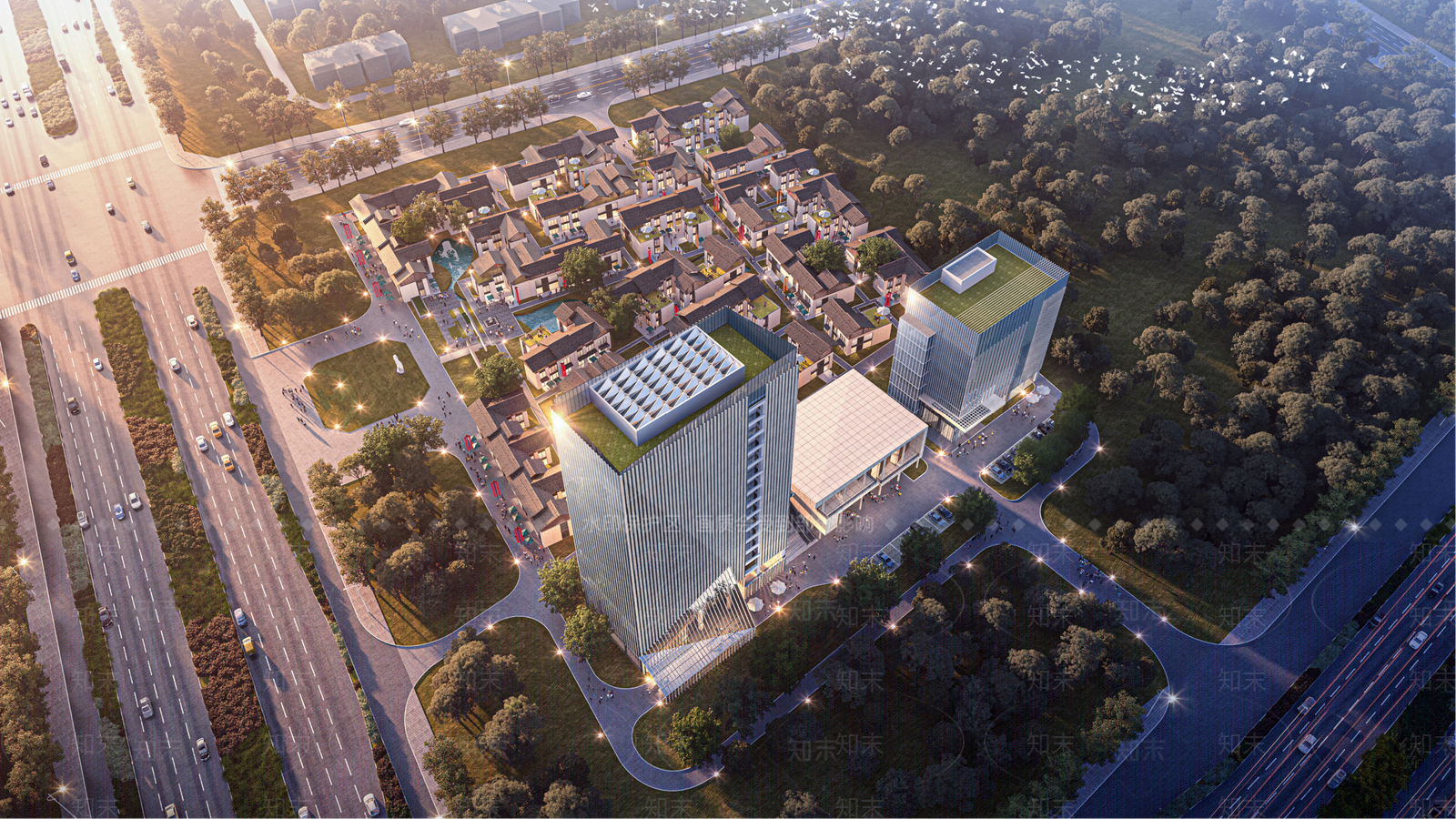 现代新中式酒店建筑SU模型下载【ID:1187854411】