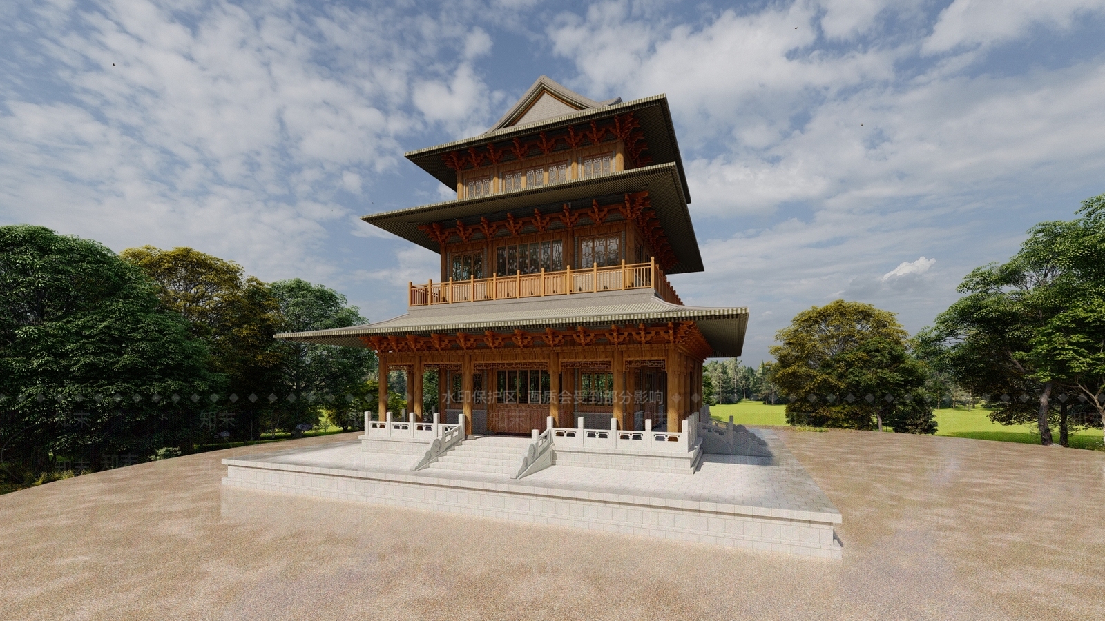 中式古建筑SU模型下载【ID:1187866368】
