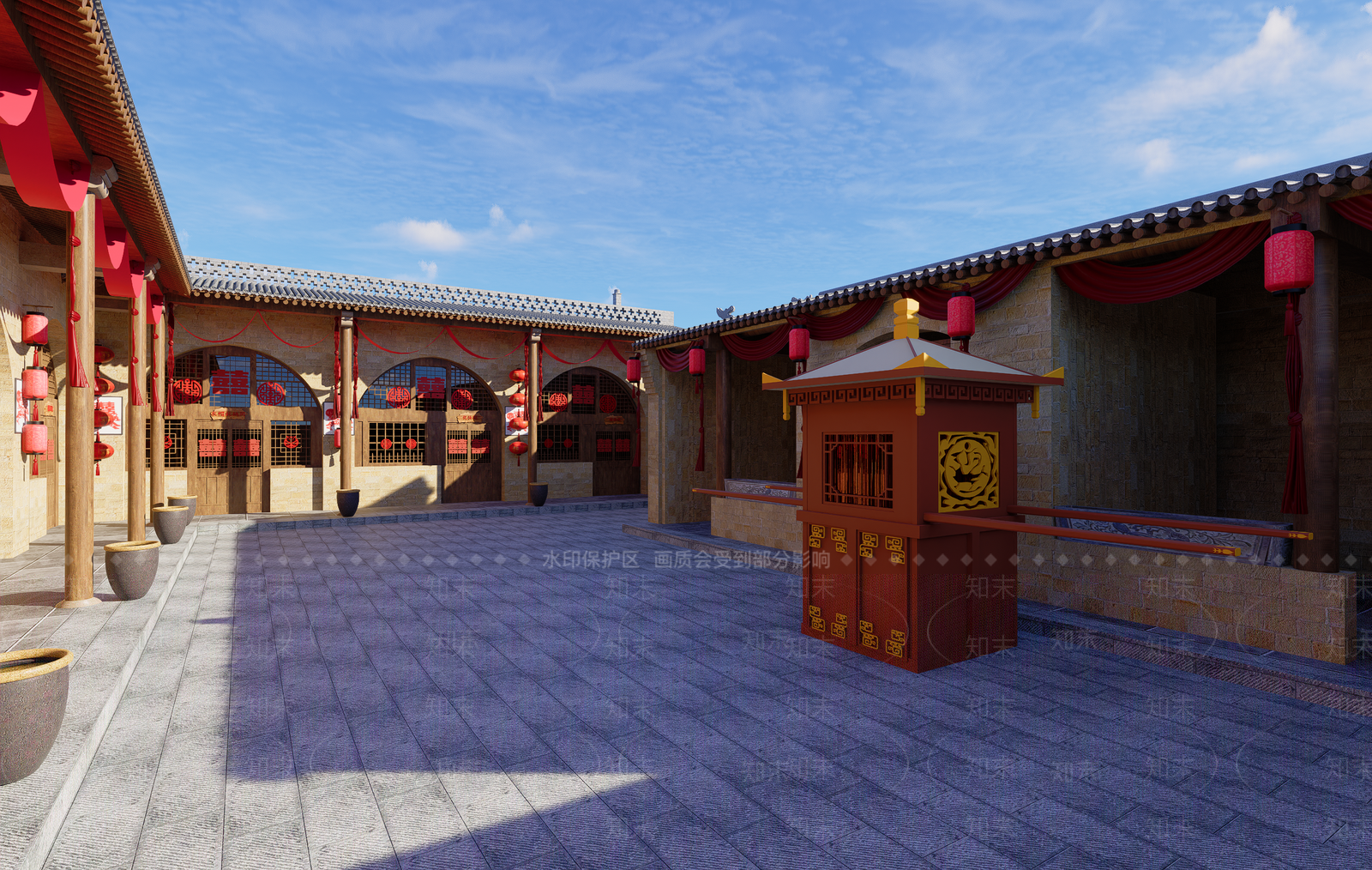 现代新中式四合院SU模型下载【ID:1187873317】