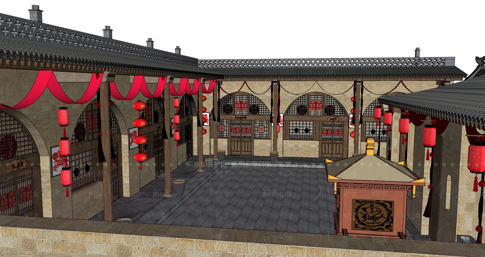 现代新中式四合院SU模型下载【ID:1187873317】