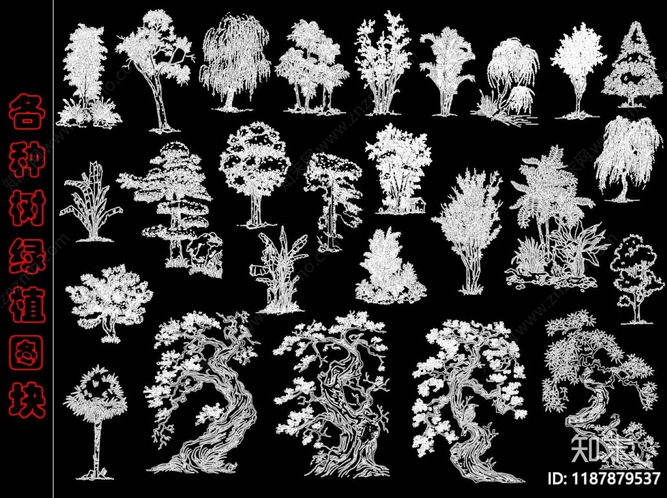 现代综合植物图库cad施工图下载【ID:1187879537】