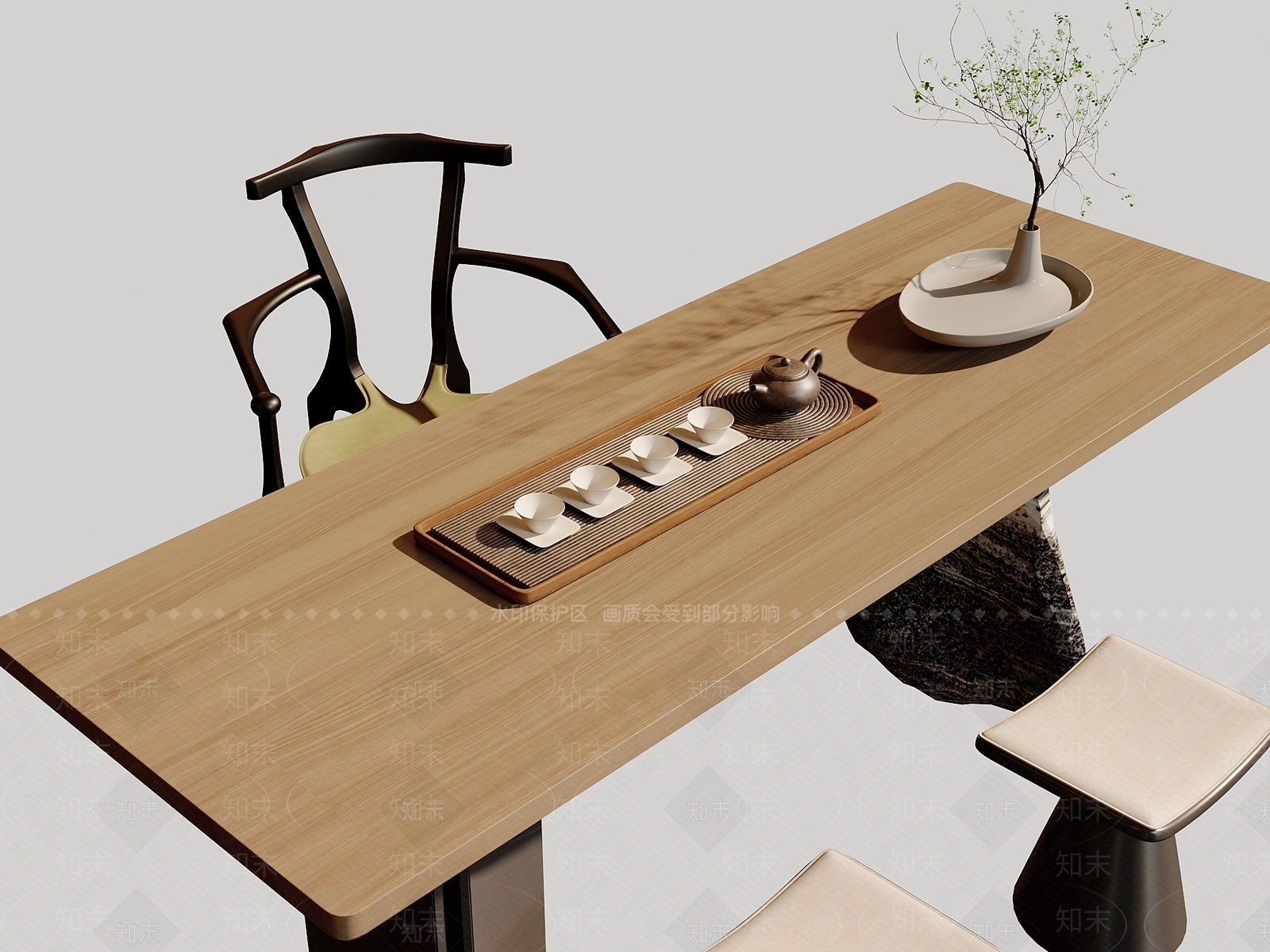 新中式中式茶桌椅SU模型下载【ID:1187881710】