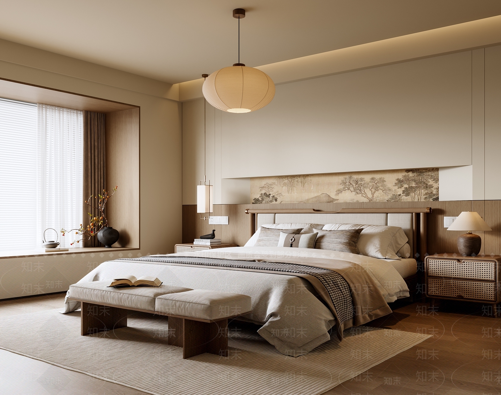 新中式中式宋式卧室3D模型下载【ID:1187884318】