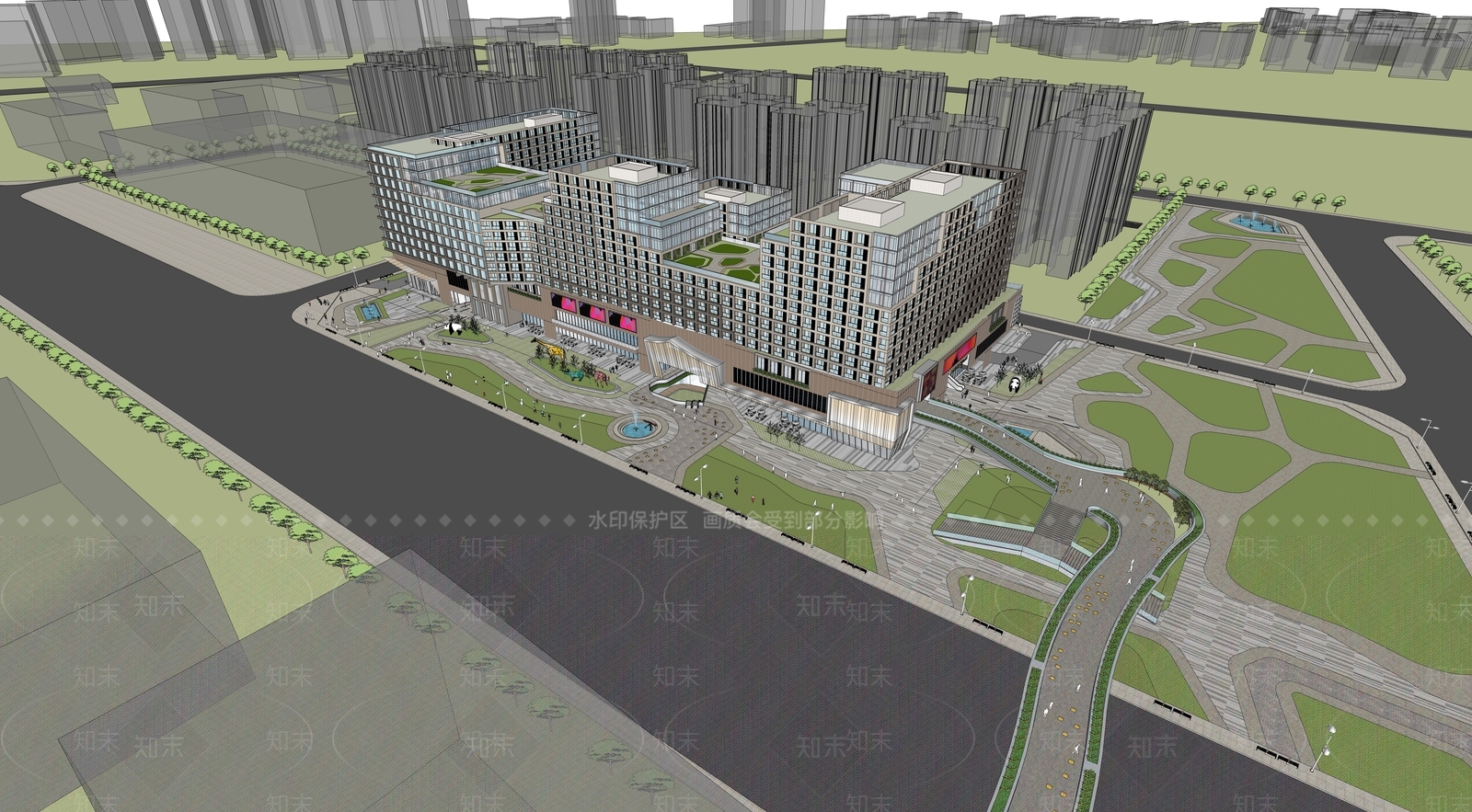 现代商场建筑SU模型下载【ID:1187885413】