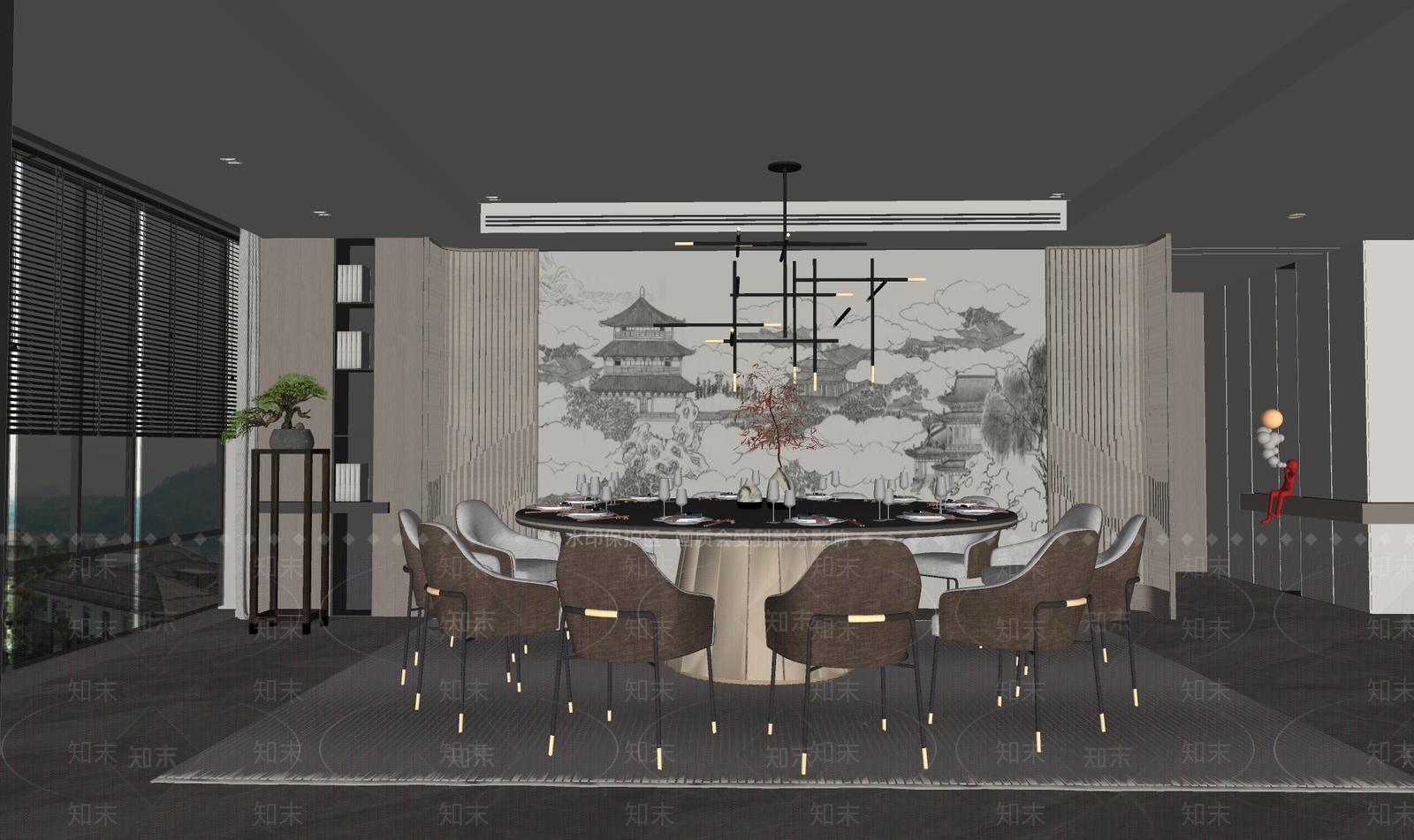新中式包厢SU模型下载【ID:1187886108】