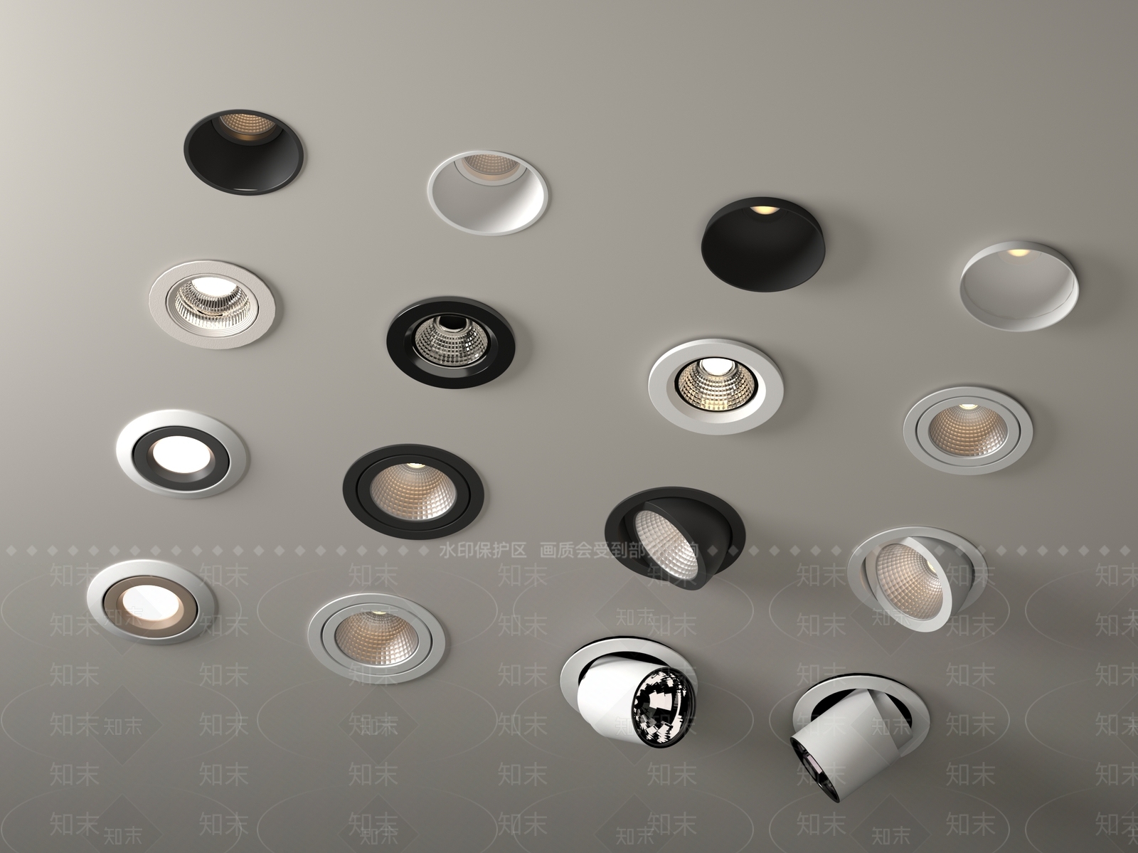 现代简约筒灯射灯组合3D模型下载【ID:1187887919】