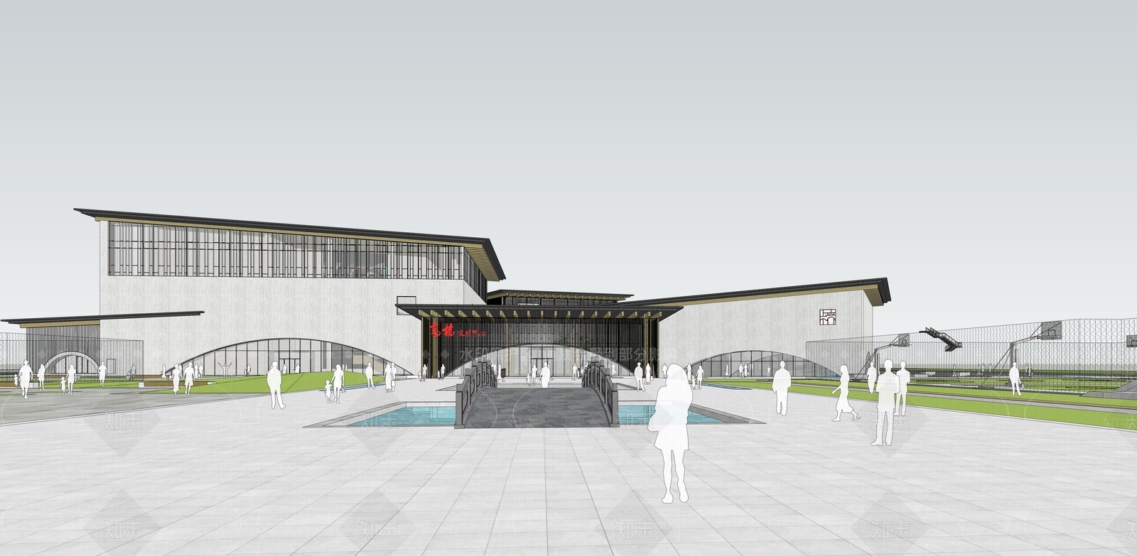 现代展览馆建筑SU模型下载【ID:1187894069】
