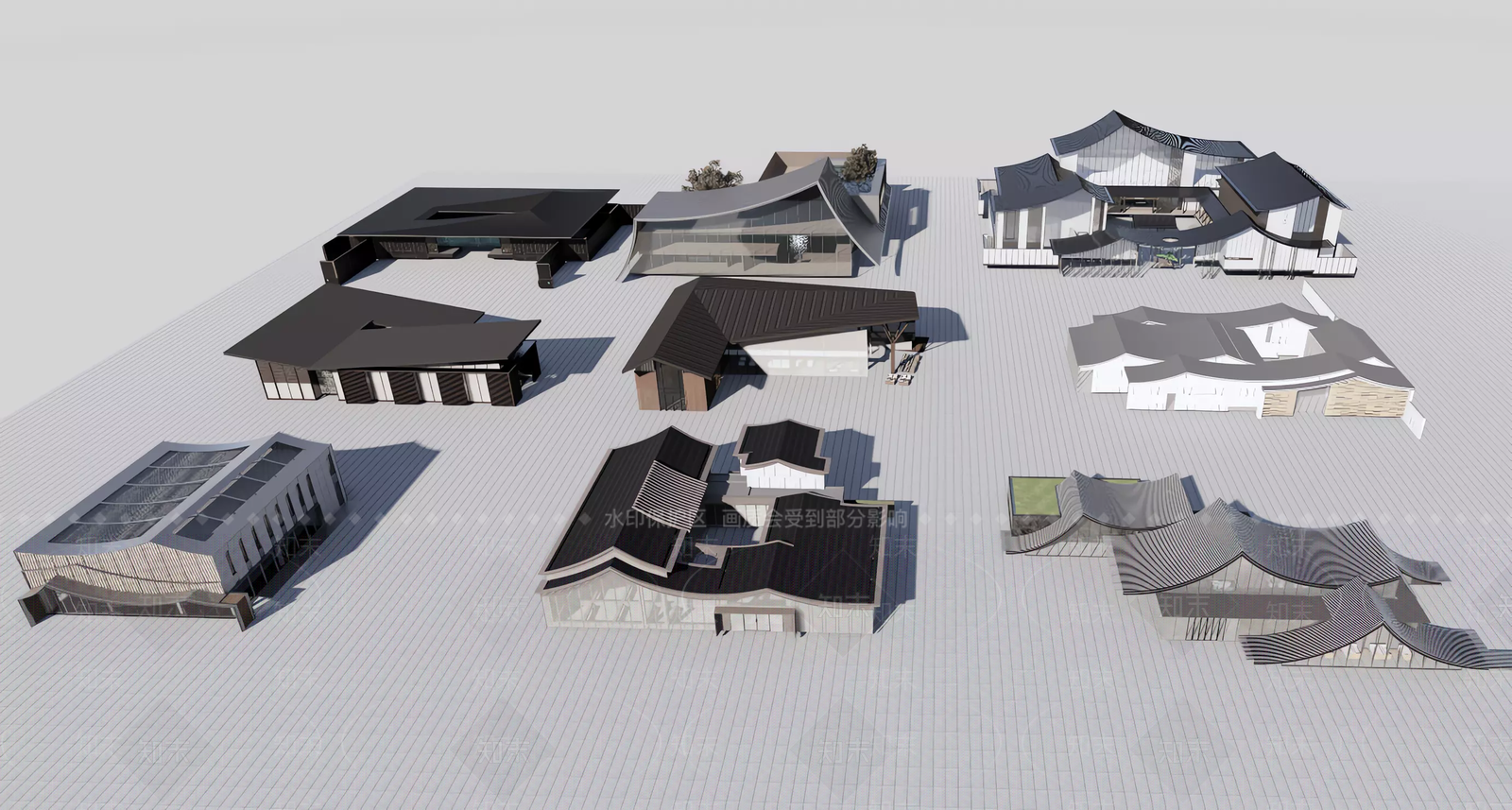 现代新中式售楼处建筑SU模型下载【ID:1187893351】