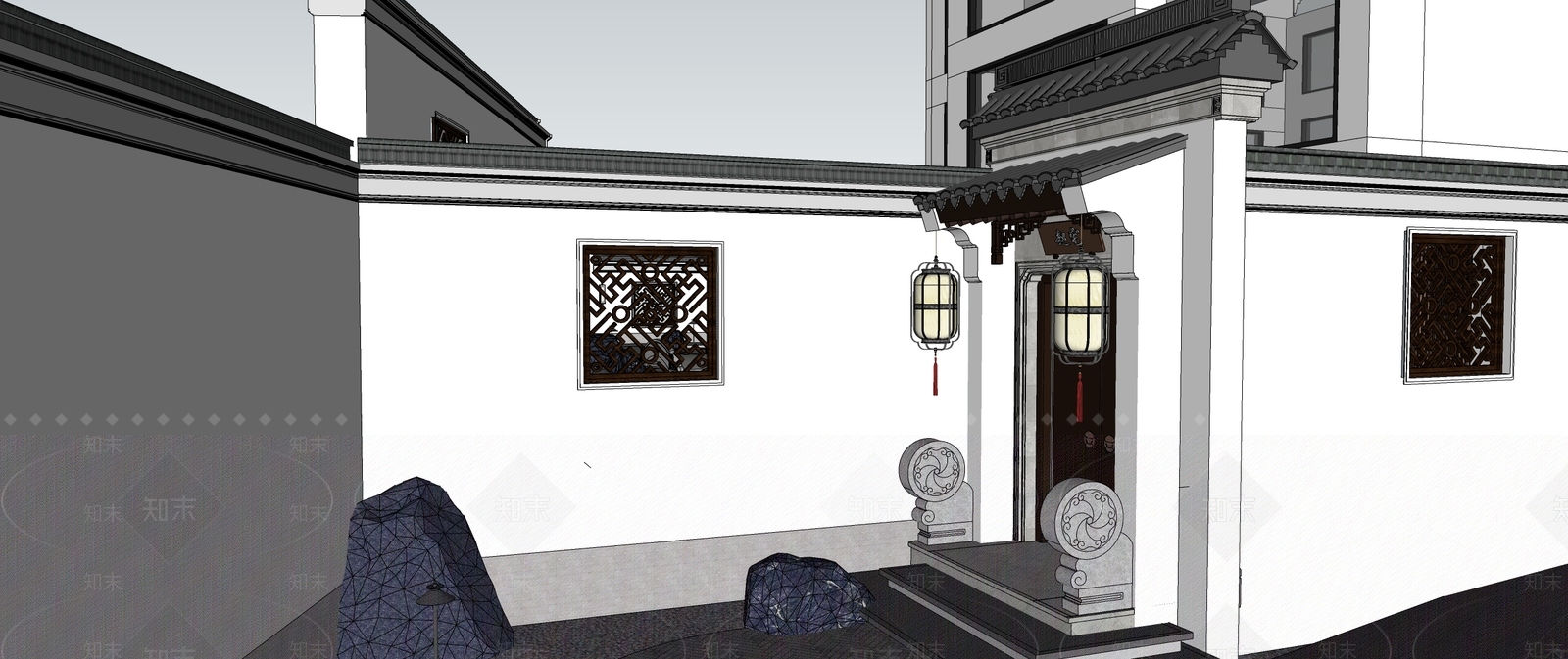 中式别墅庭院SU模型下载【ID:1187899601】