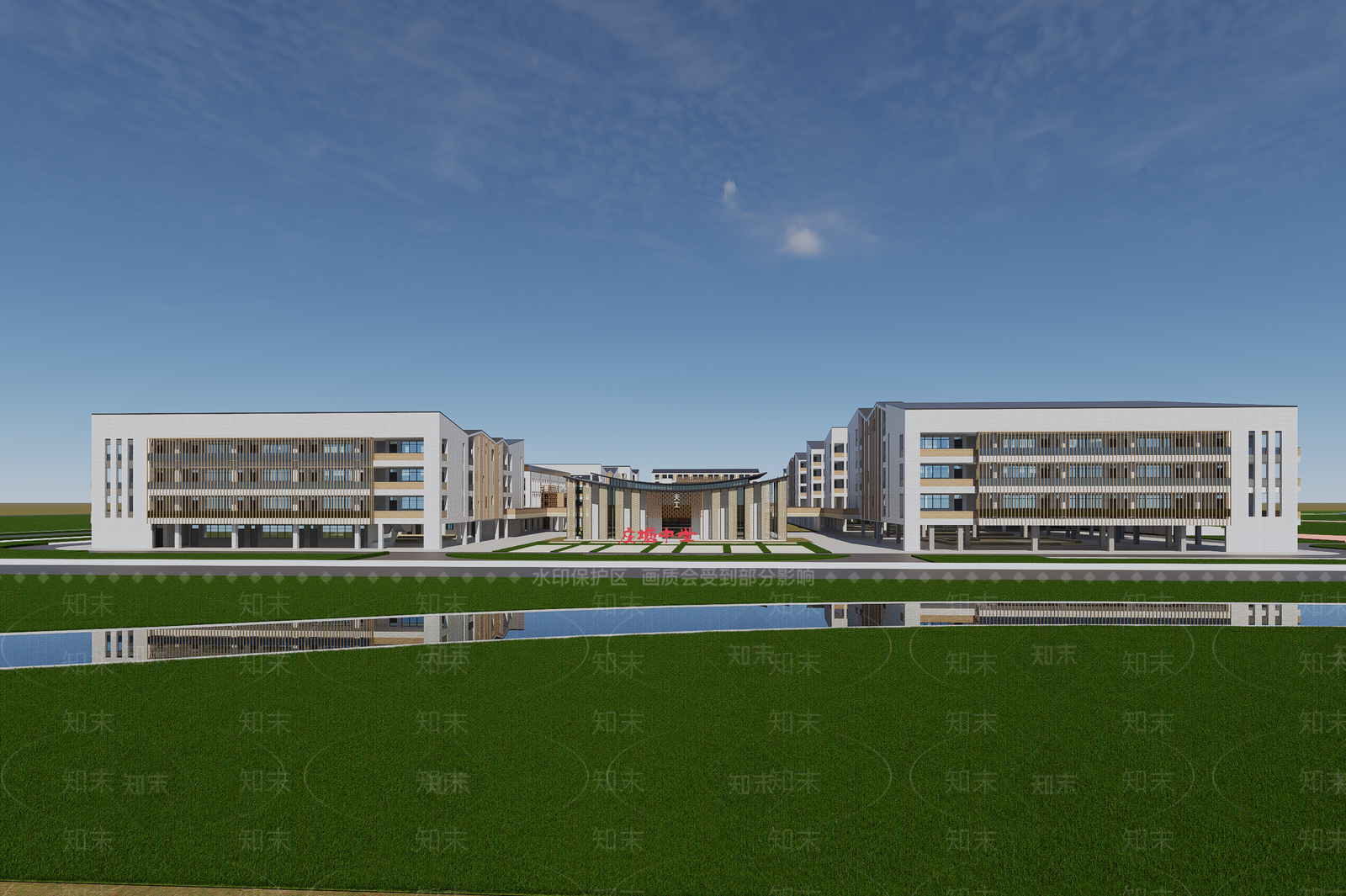现代新中式学校建筑SU模型下载【ID:1187902044】