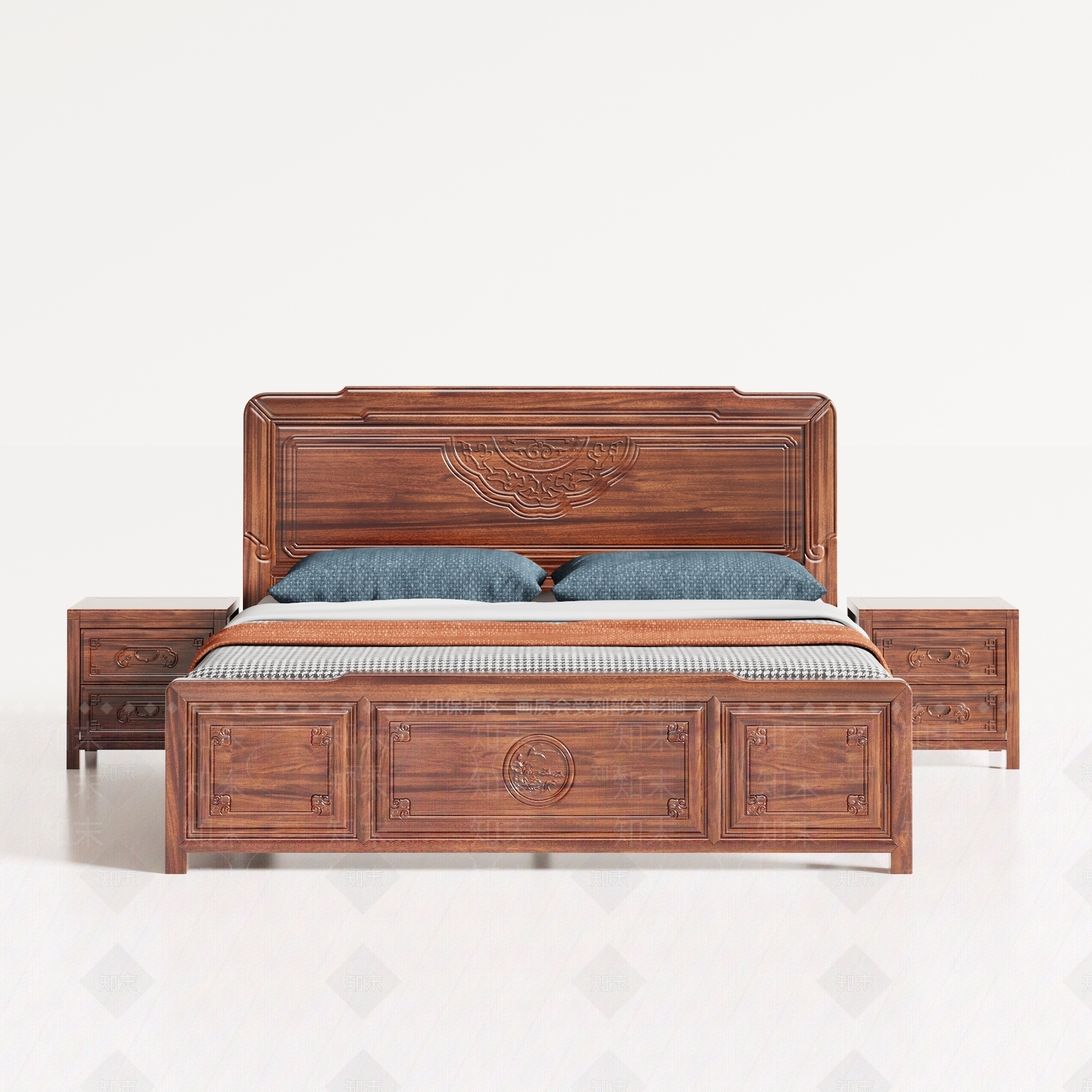 中式新中式双人床3D模型下载【ID:1187904966】