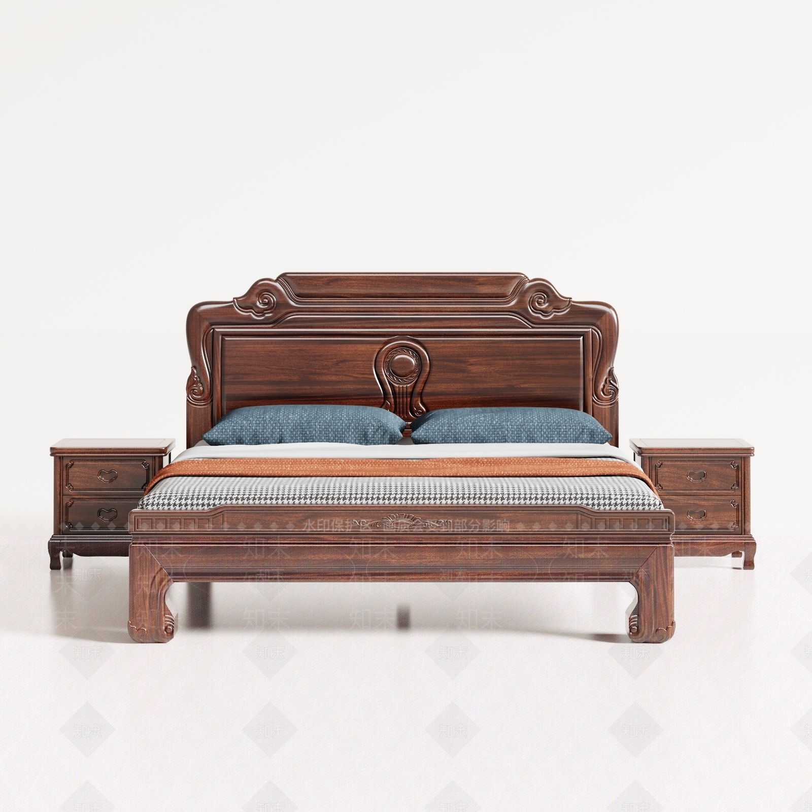 新中式中式双人床3D模型下载【ID:1187905475】
