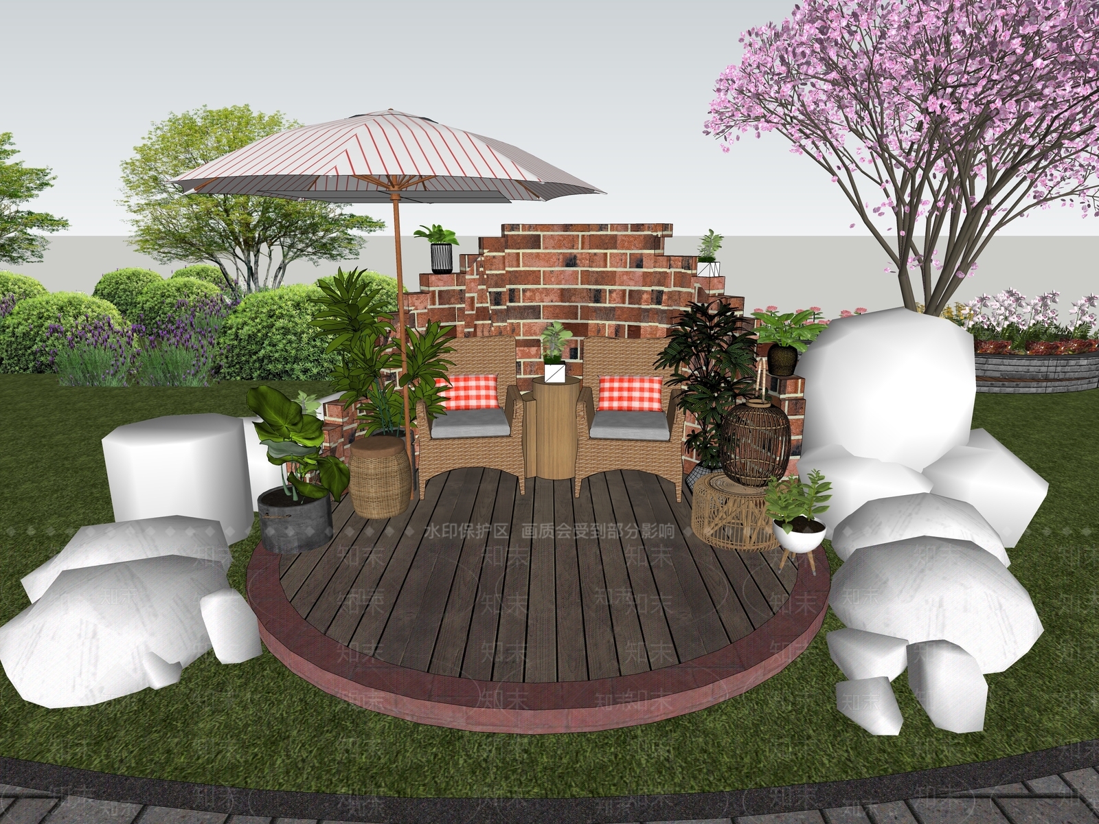 现代北欧校园景观SU模型下载【ID:1187907509】