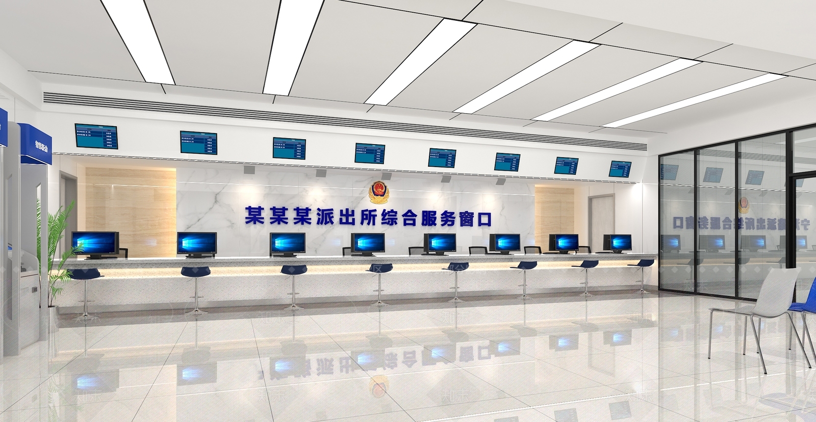 现代办公大厅3D模型下载【ID:1187907637】