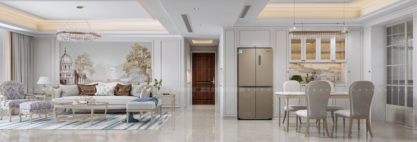 美式简欧家居客厅3D模型下载【ID:1187914288】