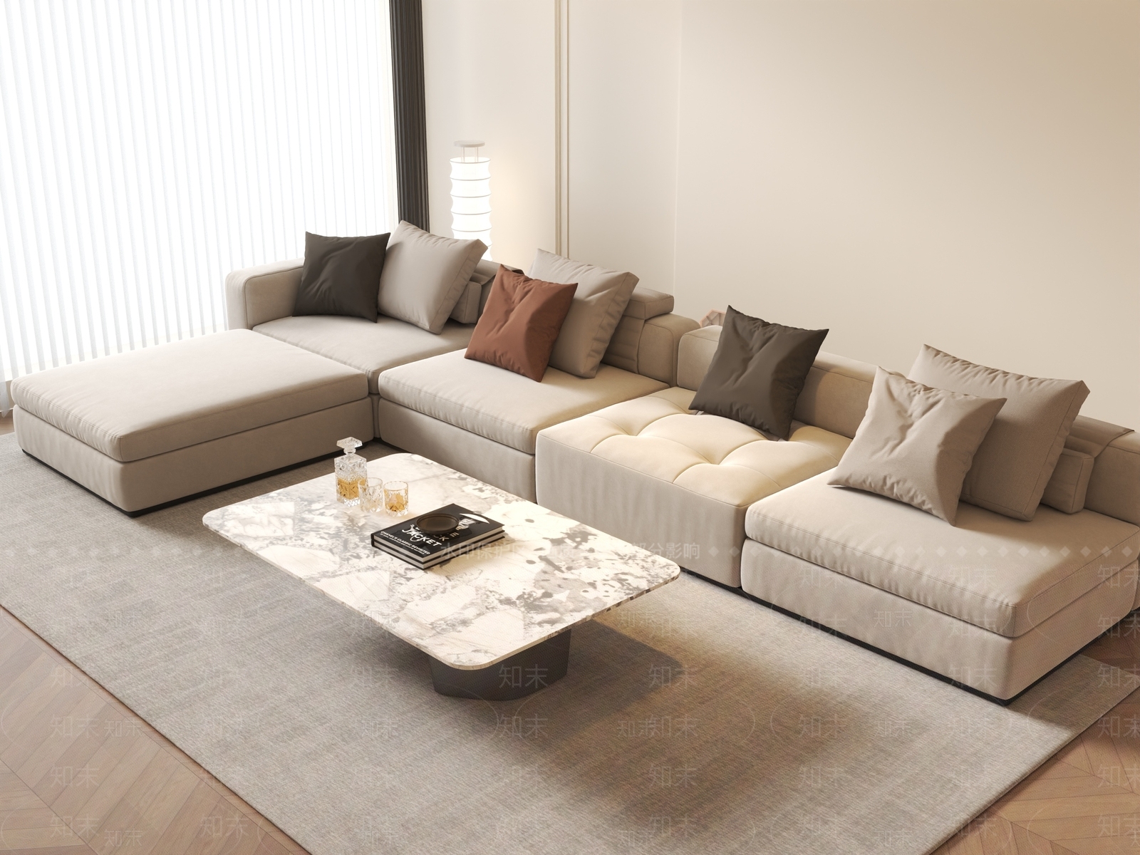 奶油l型沙发3d模型