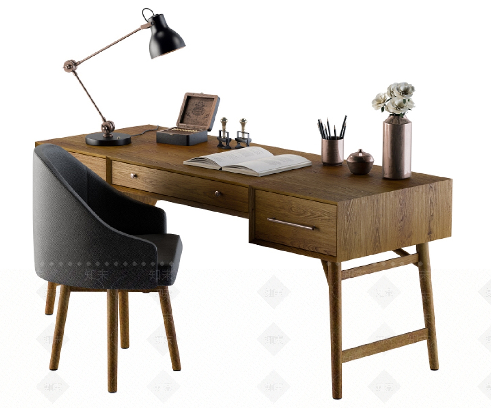 中式中古办公桌椅3D模型下载【ID:1187920902】