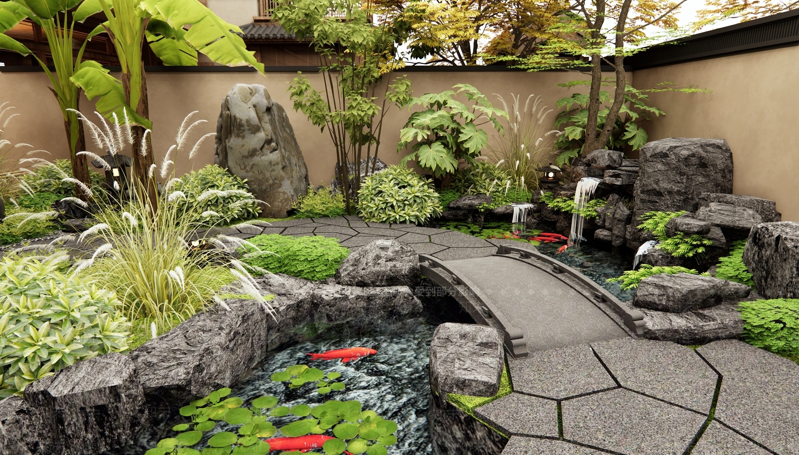 日式新中式假山水景3D模型下载【ID:1187921463】