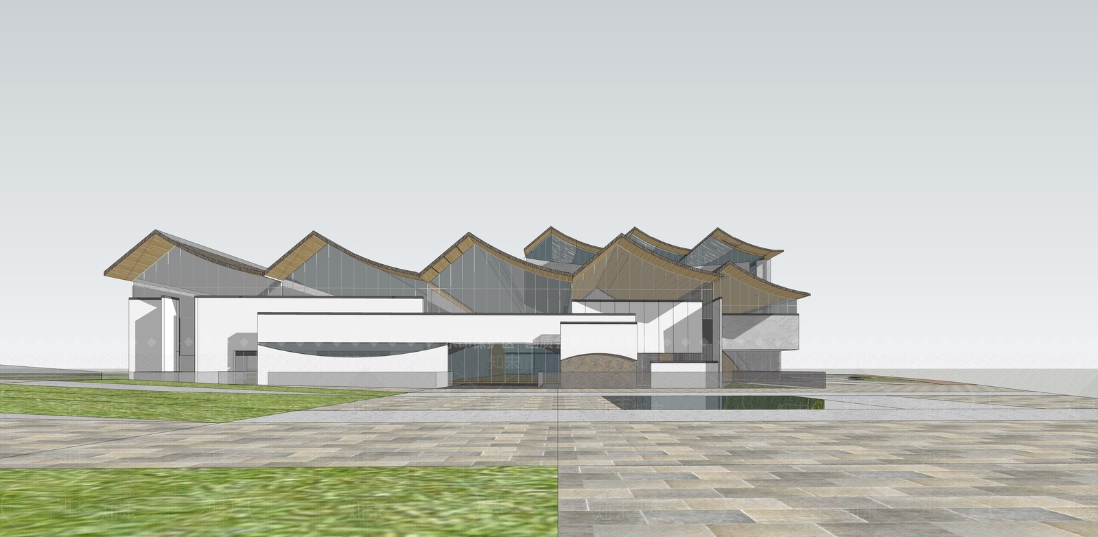 现代展览馆建筑SU模型下载【ID:1187929212】