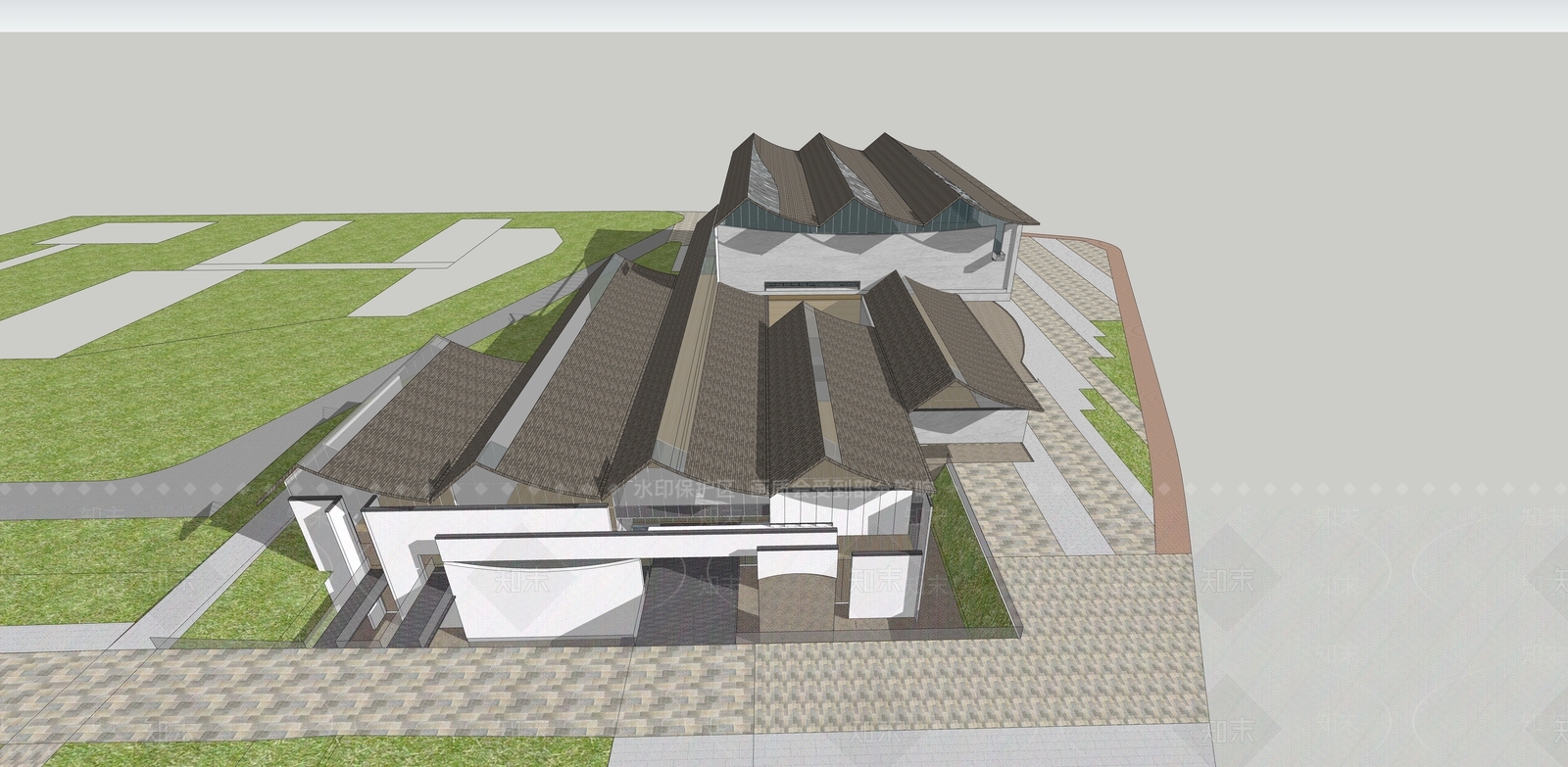 现代展览馆建筑SU模型下载【ID:1187929212】