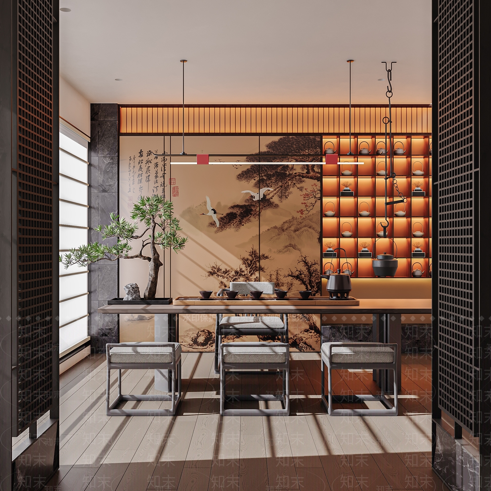 现代禅意茶室3D模型下载【ID:1187930307】