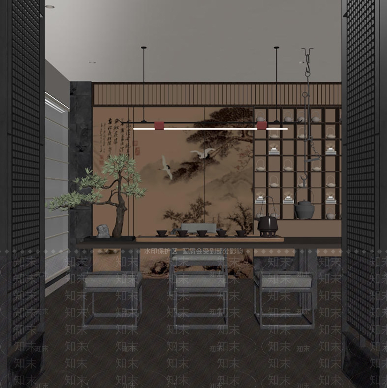 现代新中式茶室SU模型下载【ID:1187930444】