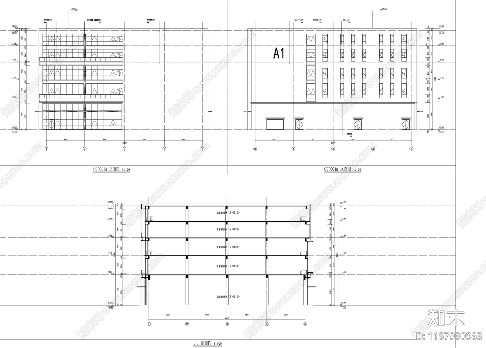 现代产业园建筑cad施工图下载【ID:1187930983】