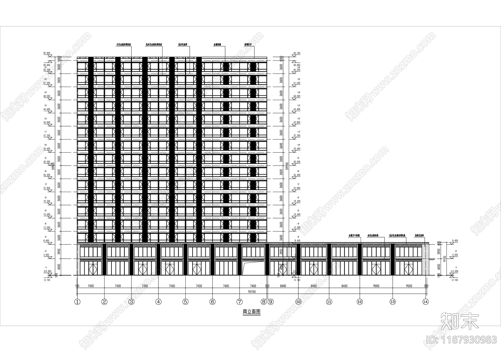 现代产业园建筑cad施工图下载【ID:1187930983】