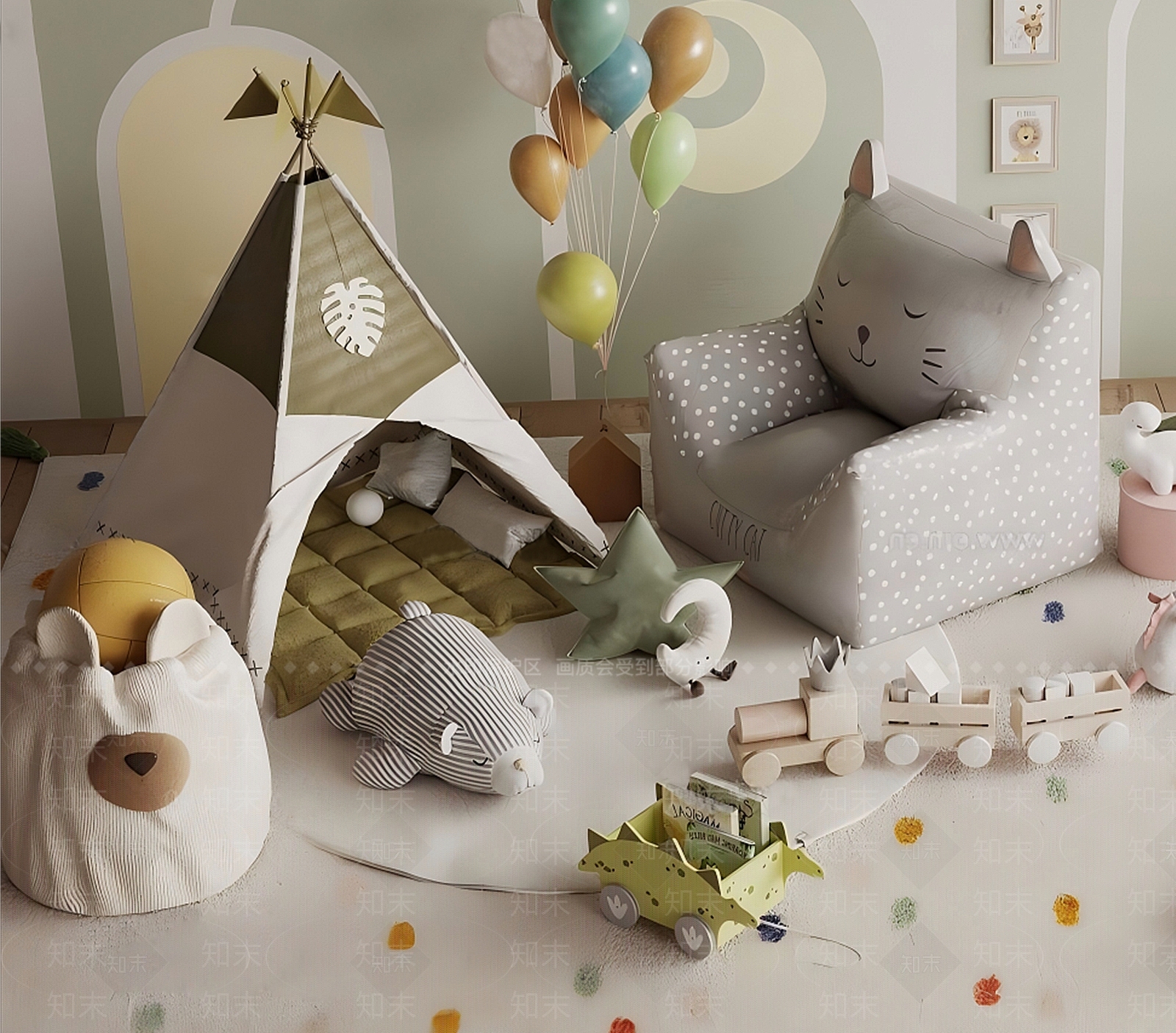 现代儿童玩具房SU模型下载【ID:1187937630】