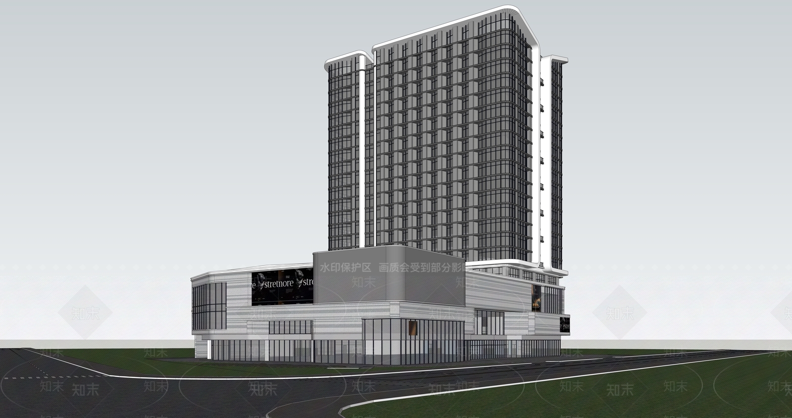 现代简约商场建筑SU模型下载【ID:1187940407】