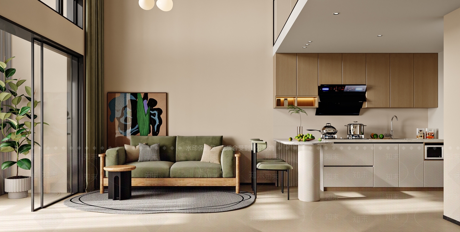 现代奶油公寓3D模型下载【ID:1187949331】