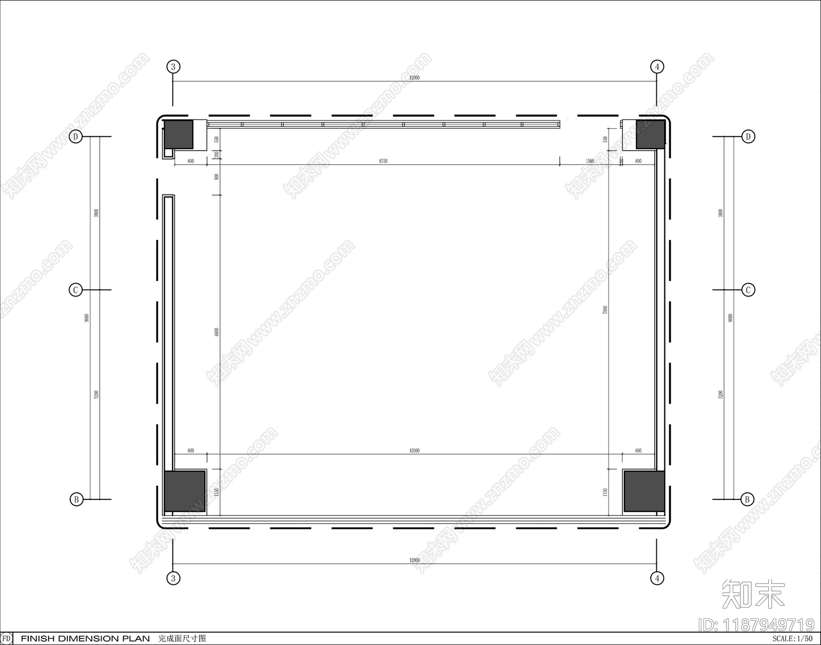 现代会议室cad施工图下载【ID:1187949719】