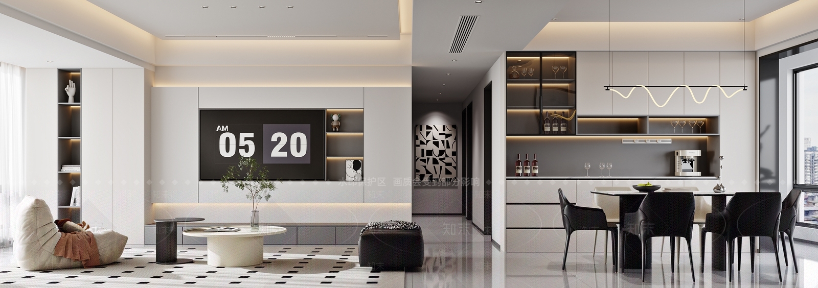 现代简约家居客厅3D模型下载【ID:1187949763】