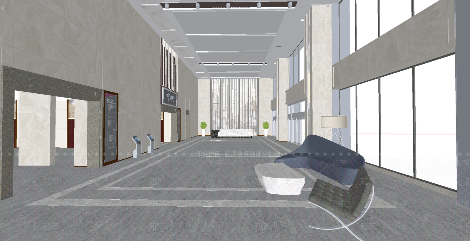 现代办公大堂SU模型下载【ID:1187952343】