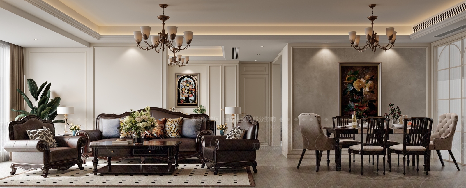 美式欧式家居客厅3D模型下载【ID:1187953027】