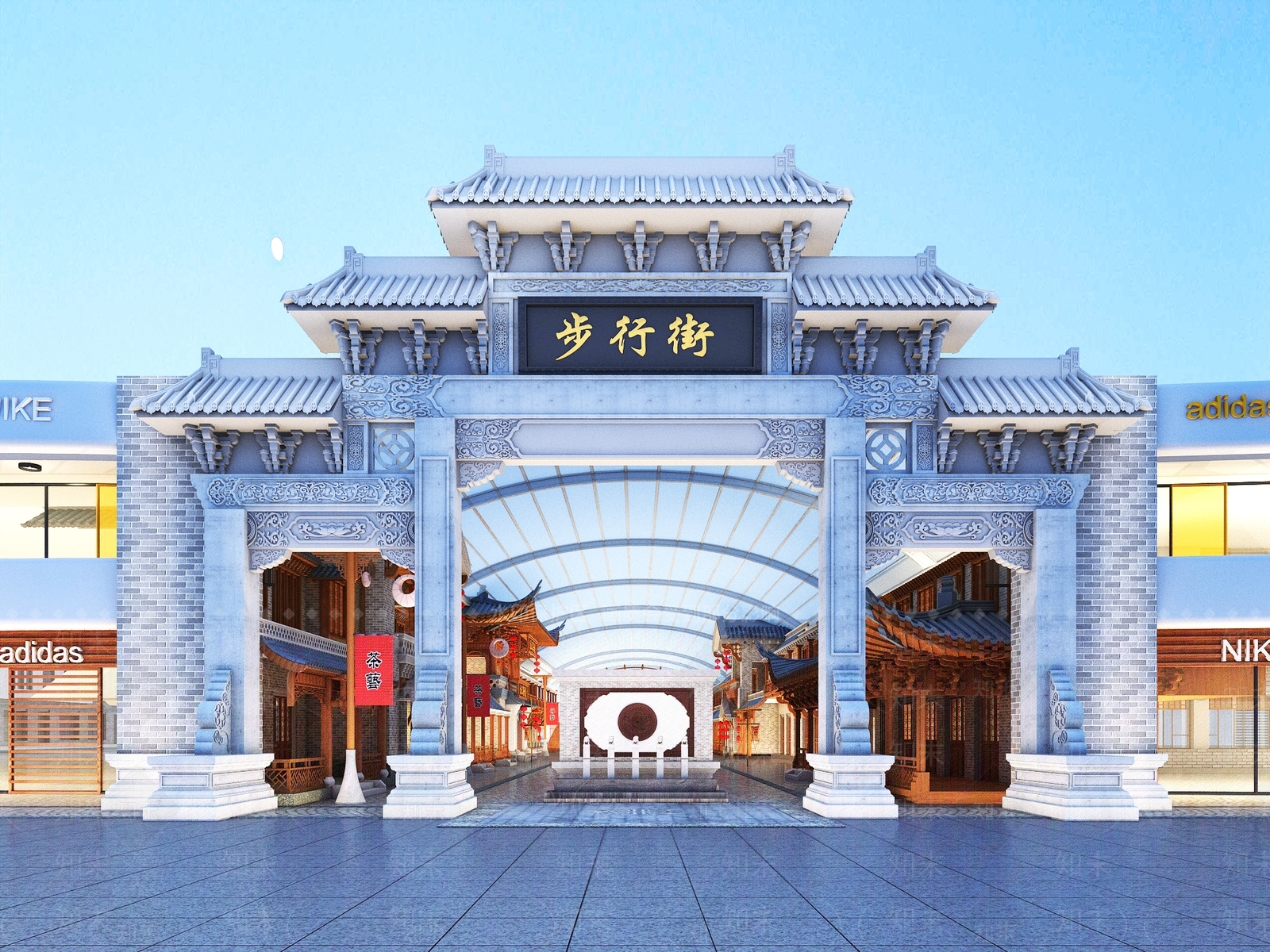 中式商业街SU模型下载【ID:1187955833】