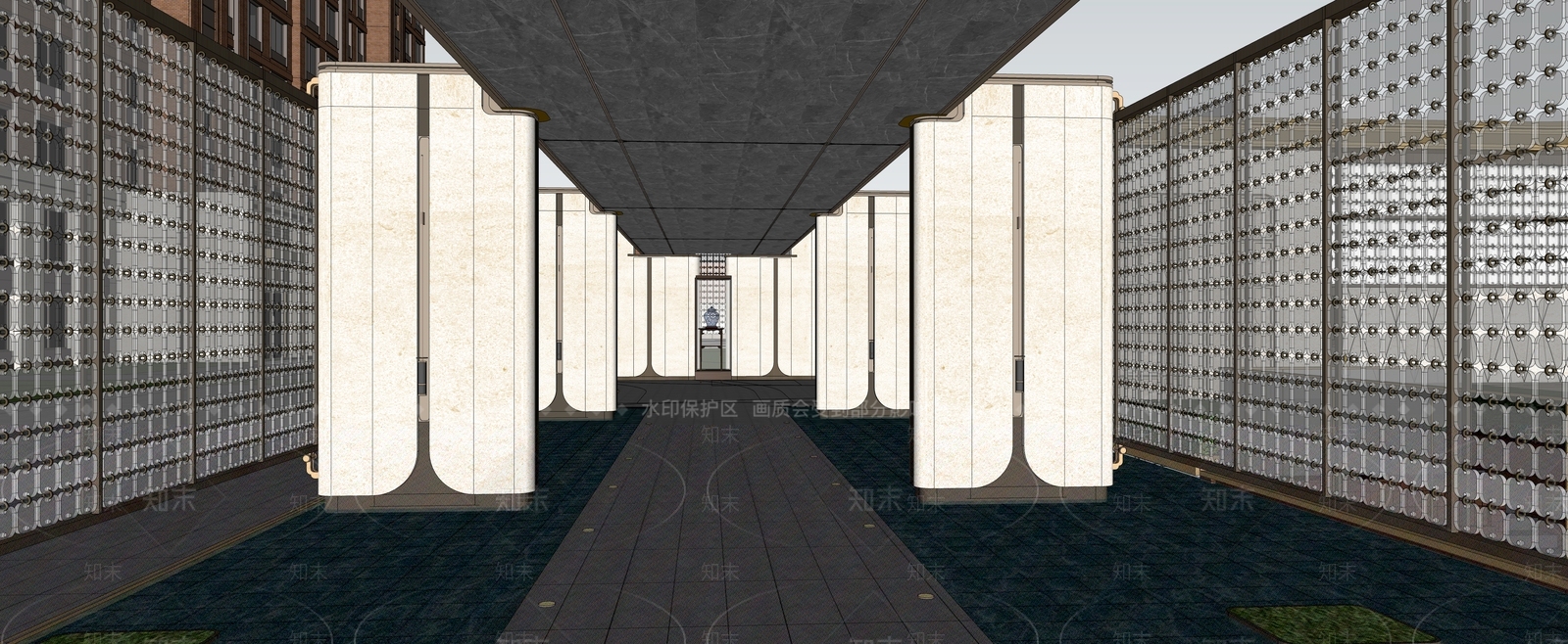 现代新中式小区景观SU模型下载【ID:1187959045】