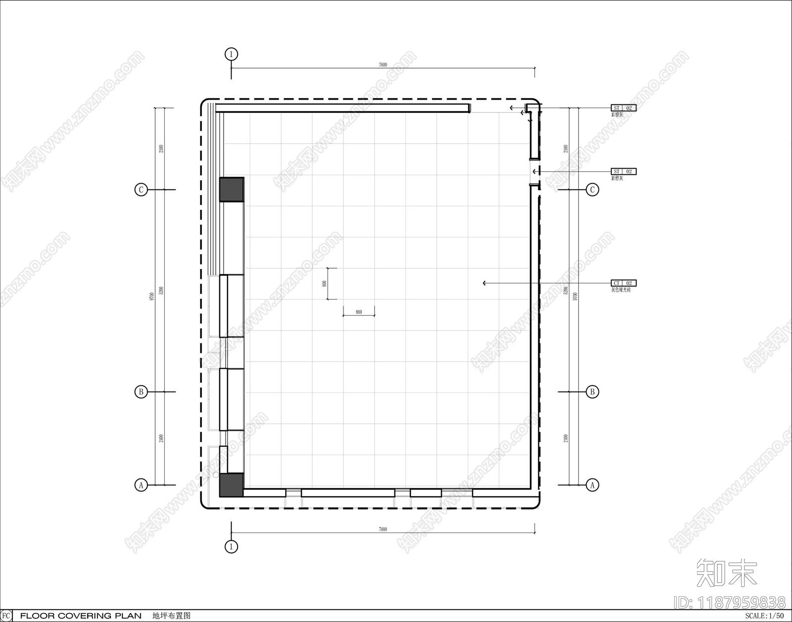 现代独立办公室cad施工图下载【ID:1187959838】