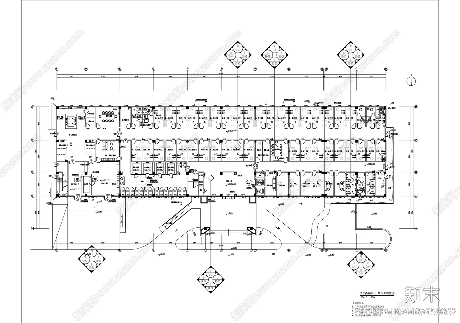 现代整体办公空间cad施工图下载【ID:1187959862】