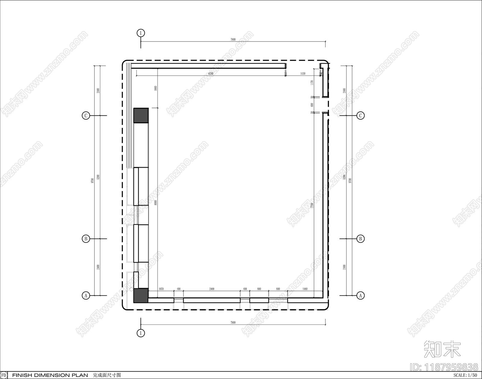 现代独立办公室cad施工图下载【ID:1187959838】