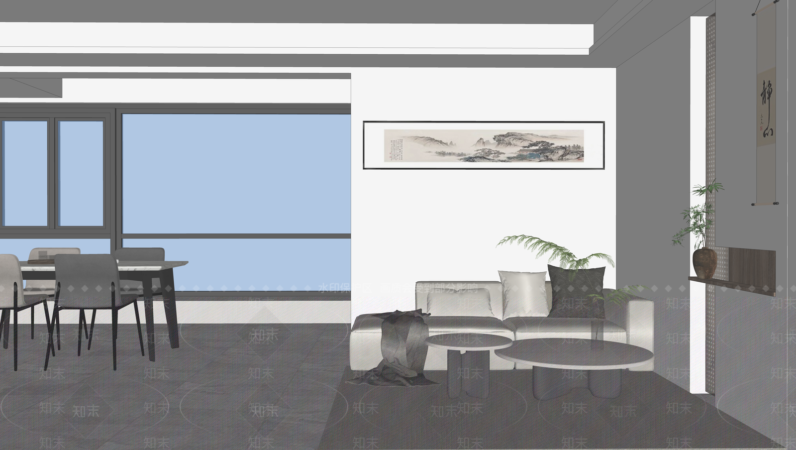 新中式侘寂家居客厅SU模型下载【ID:1187960688】