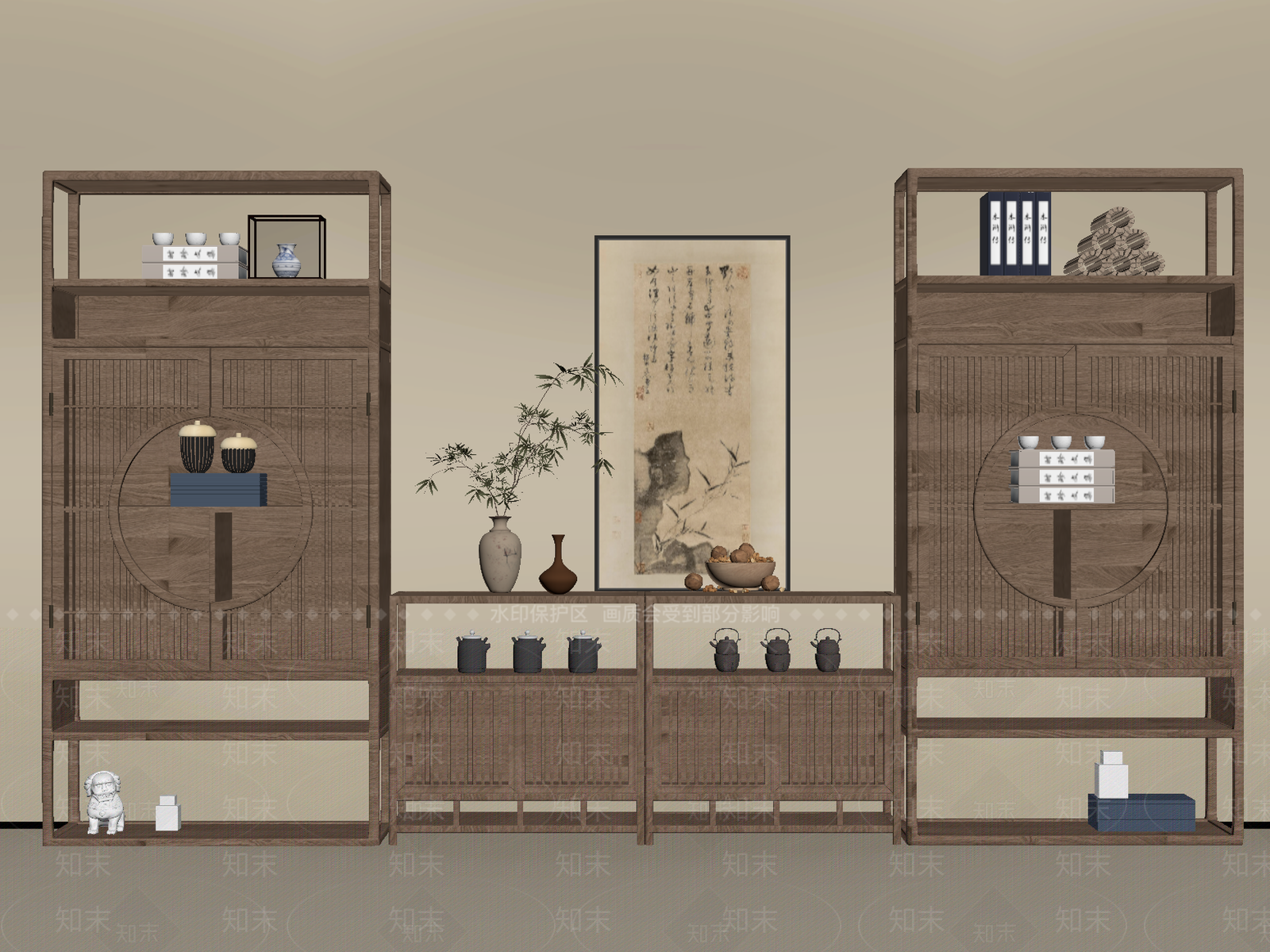 新中式博古架SU模型下载【ID:1187960781】