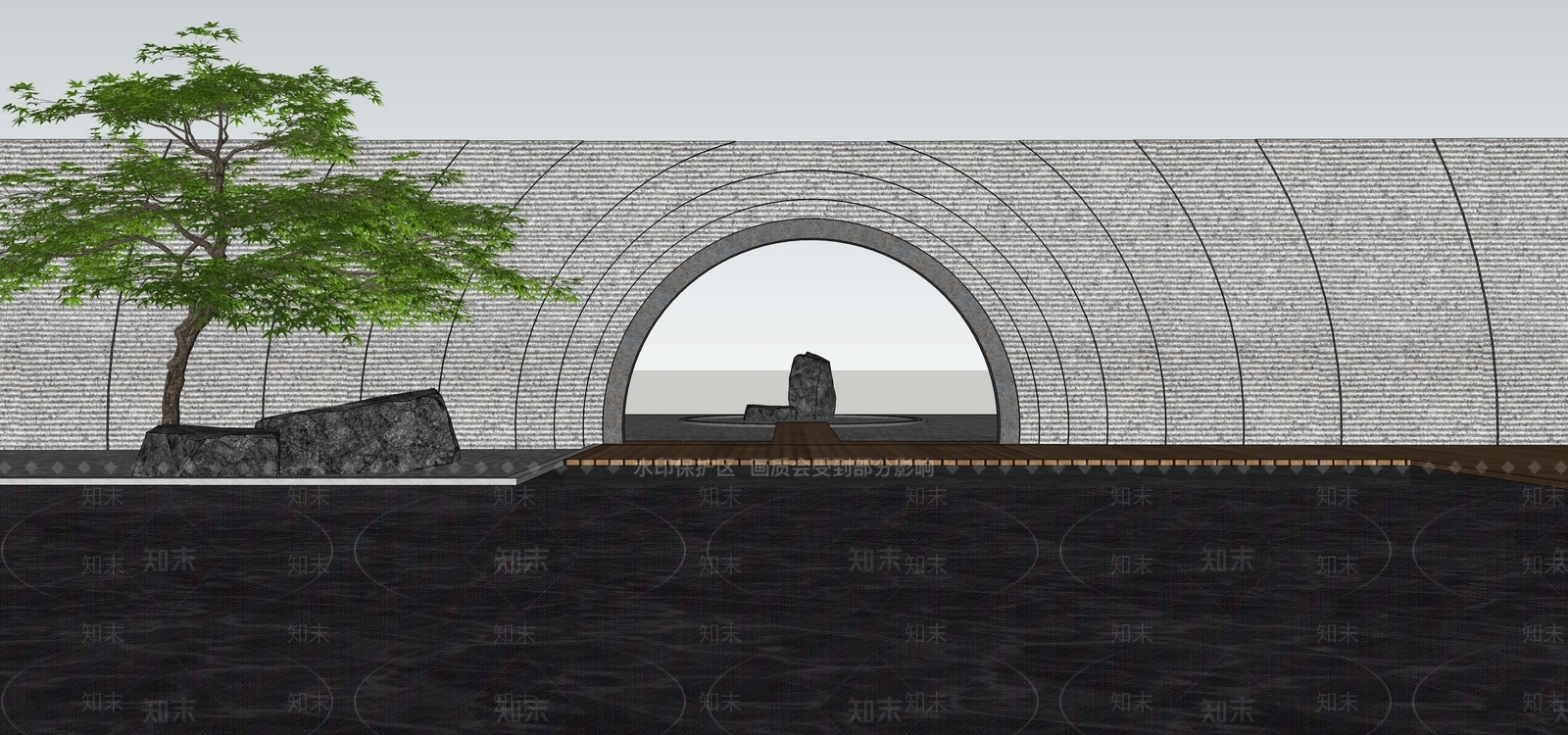 现代禅意景墙SU模型下载【ID:1187961424】