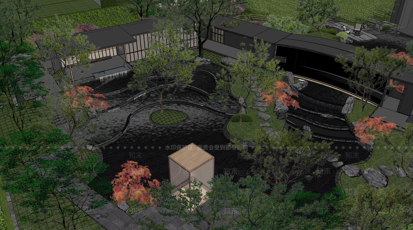 现代新中式商业景观SU模型下载【ID:1187963748】