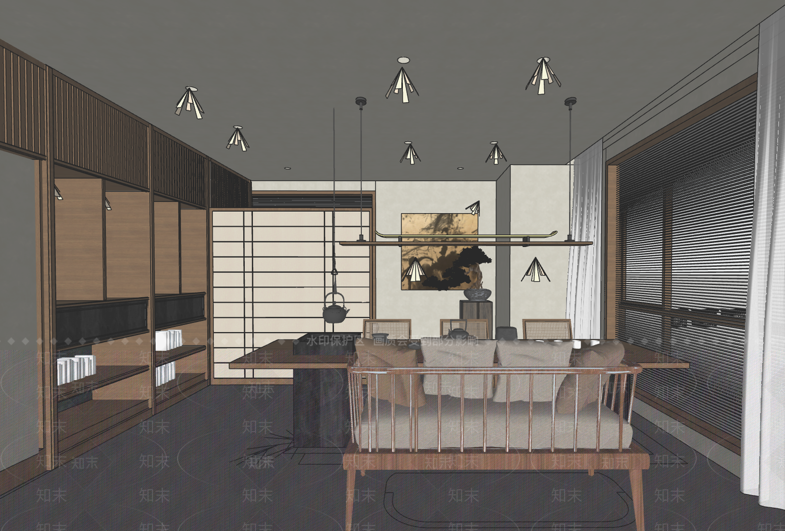 新中式日式办公室SU模型下载【ID:1187965042】