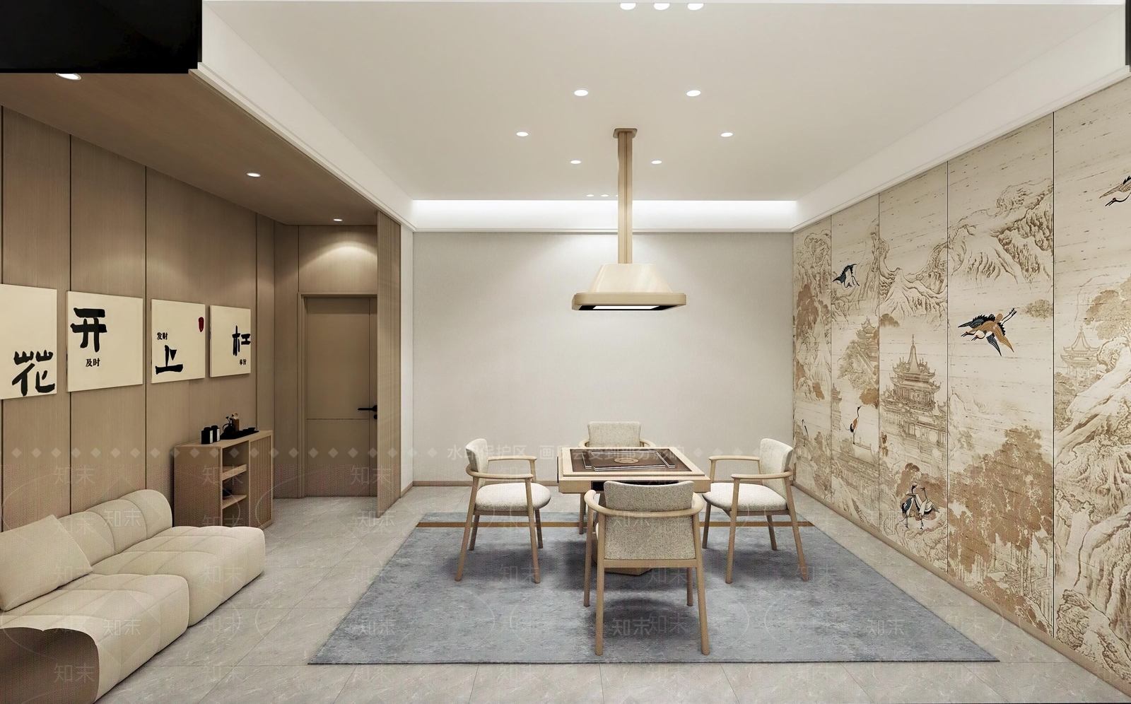 新中式原木棋牌室SU模型下载【ID:1187967594】