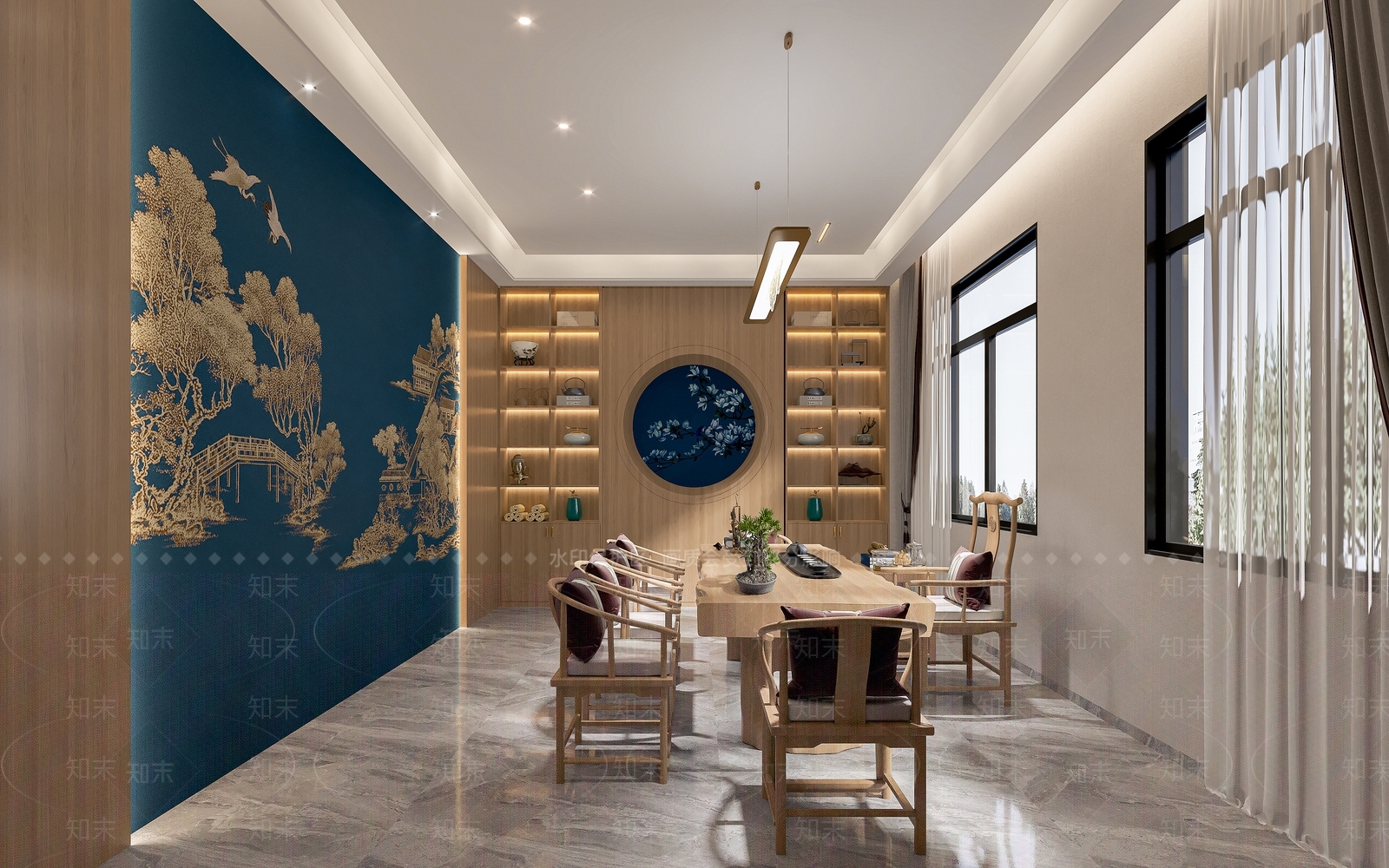 新中式原木休息区3D模型下载【ID:1187971030】