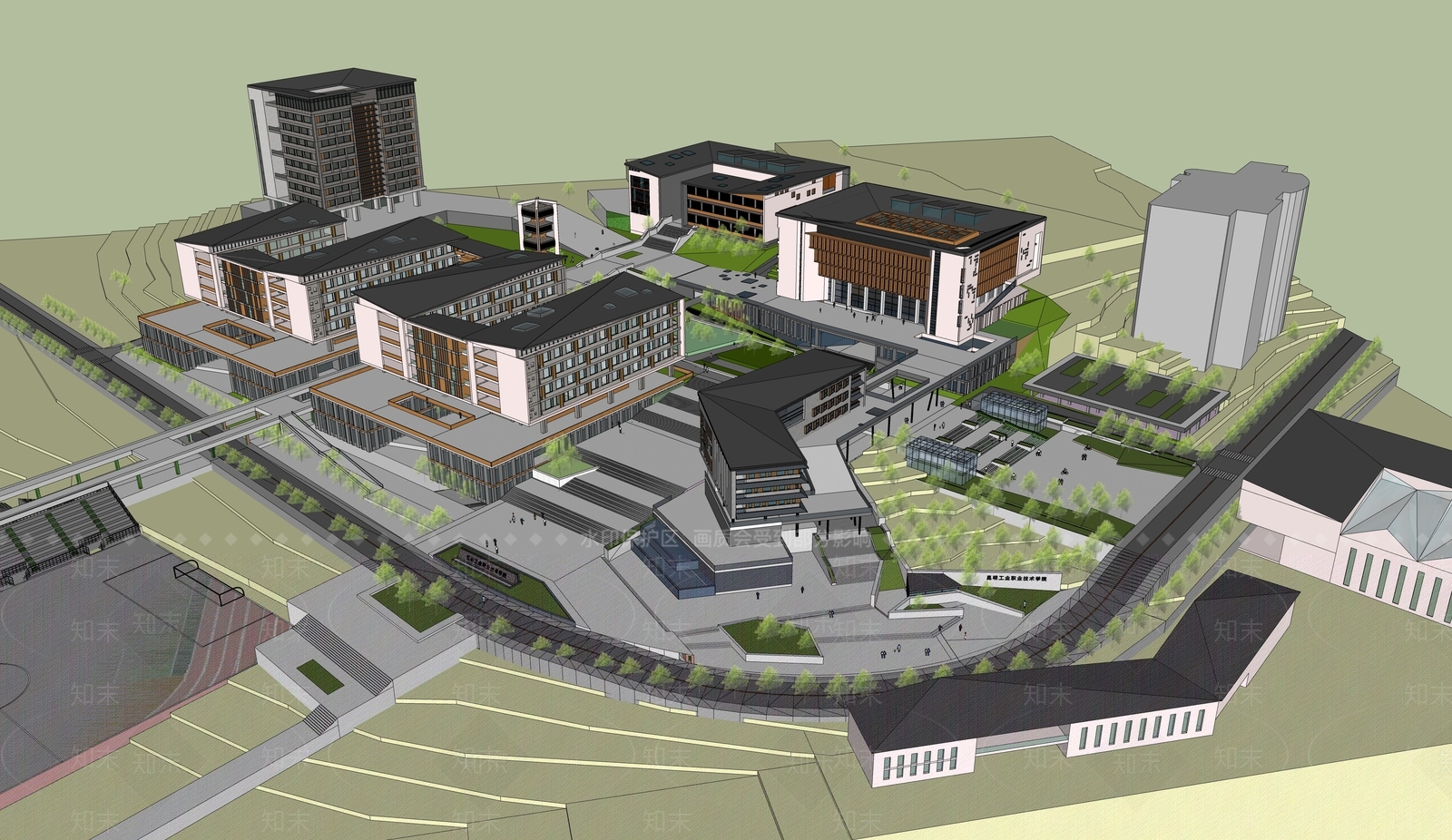 现代学校建筑SU模型下载【ID:1187972958】